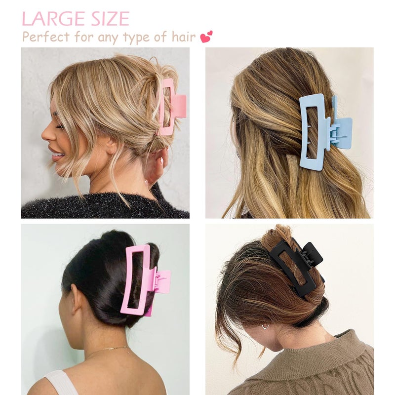 JANFUN Large Hair Claw Clips 12 Pack, Flower Hair Clips for Thin Hair, Big Square Matte Strong hold for Thick Hair, 3 Styles Hair Clips for Women Thick Hair - Image 4